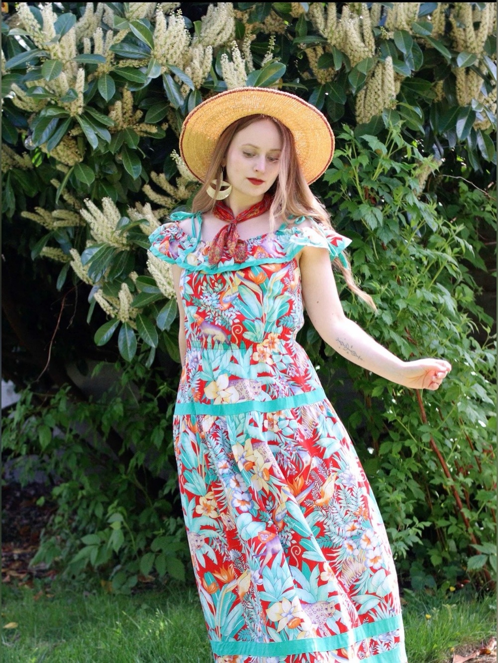 Gilligan O’Malley Vintage 1970s Cotton Hawaiian Style Maxi Dress EUC